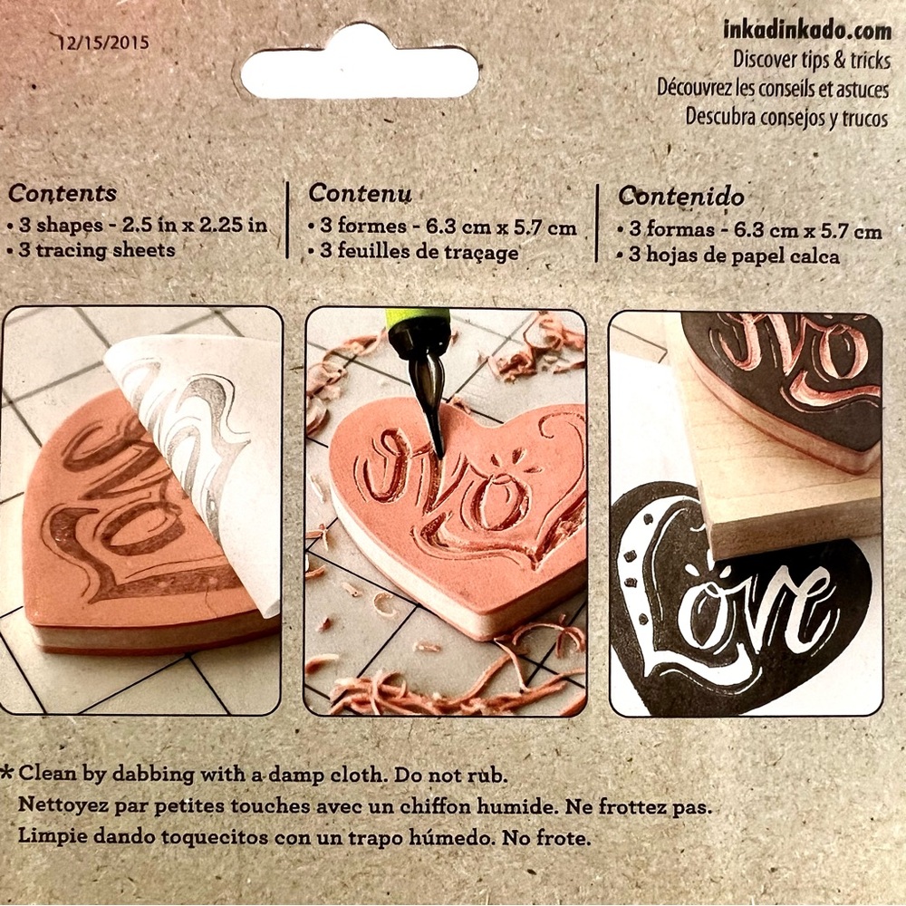 NEW Inkadinkado Heart Stamp Carving Shapes Set of 3 Pink Stamps 3 Tracing Sheets - Picture 4 of 5